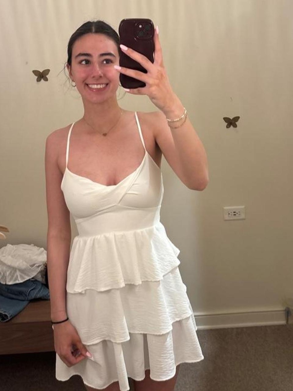 White Tiered Spaghetti Strap Mini Dress
